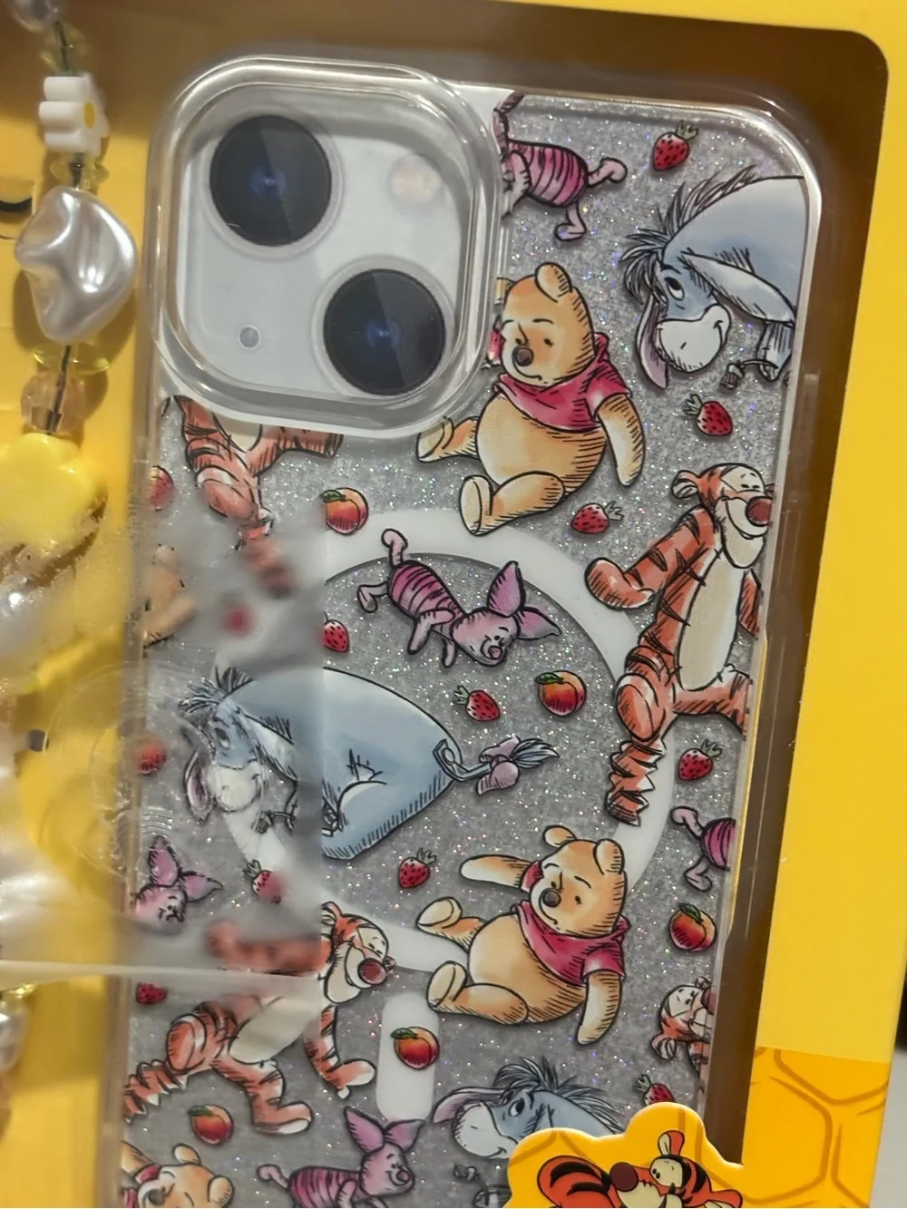 Disney Winnie the Pooh Clear Glitter iPhone Case for iPhone 13/14/15 w/ strap